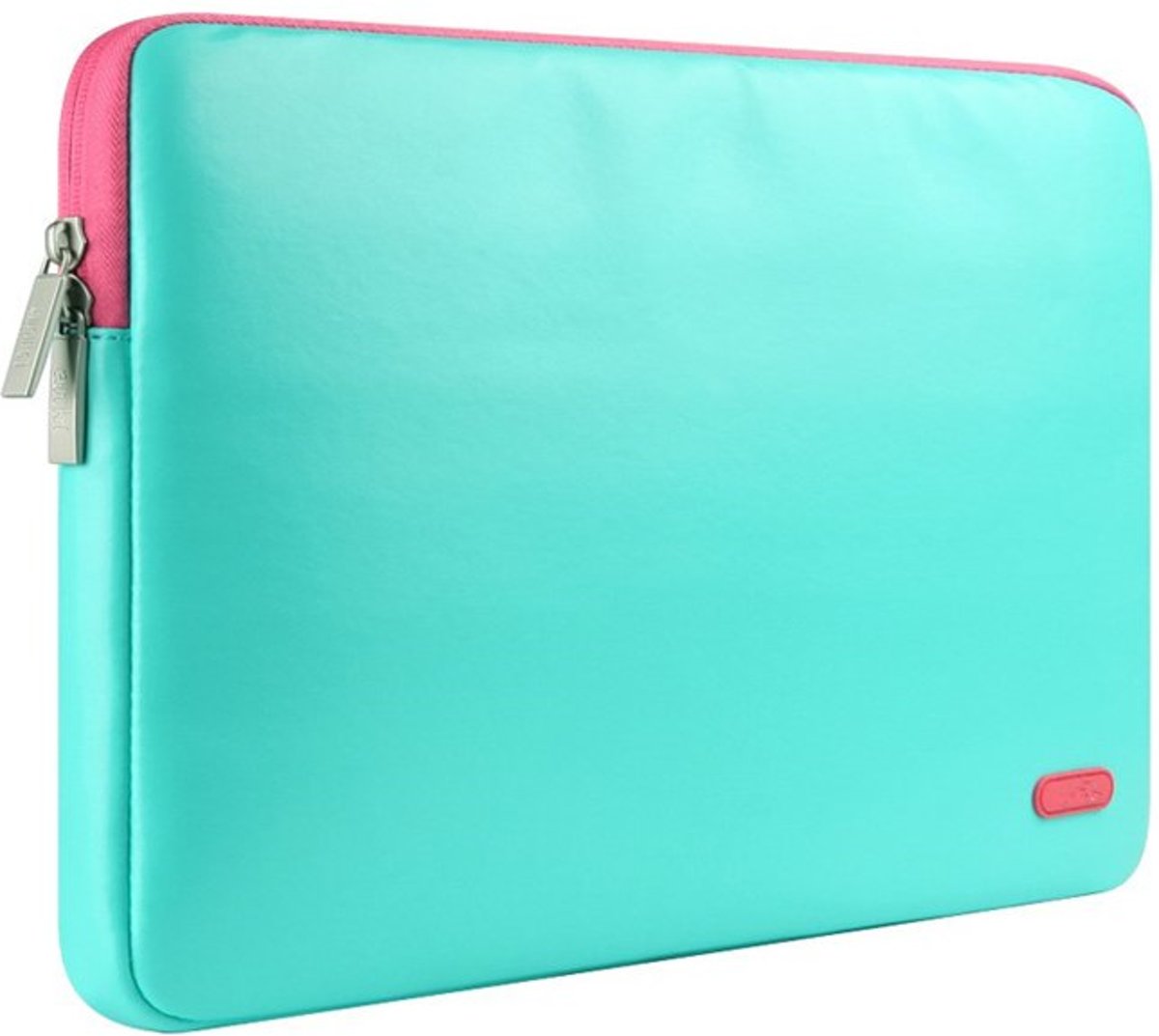 Luxe Laptophoes Mintgroen met Roze Rits | 13 inch | Ritssluiting | Soft Sleeve | Laptop Accessoires